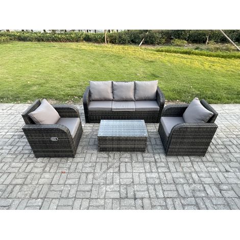 Fimous Polyrattan Gartenmöbelset 5-Sitzer Garten Lounge Set mit Rechteckiger Couchtisch Dunkelgrau Gemischt (1/5)