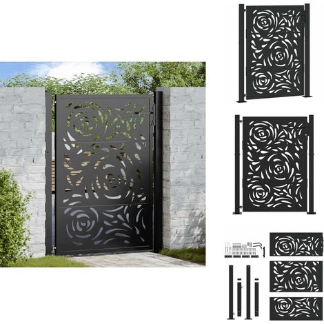 Portail de jardin noir 105x130 cm acier conception de flamme - Porte De Jardin - Portes De Jardin - Porte De Clôture - Porte De Sécurité (1/5)
