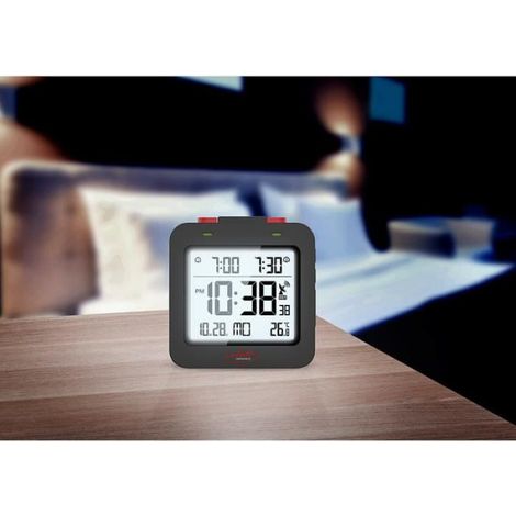 Réveil radio-piloté - Infactory - Noir - Thermomètre - Double alarme - Compact (1/4)