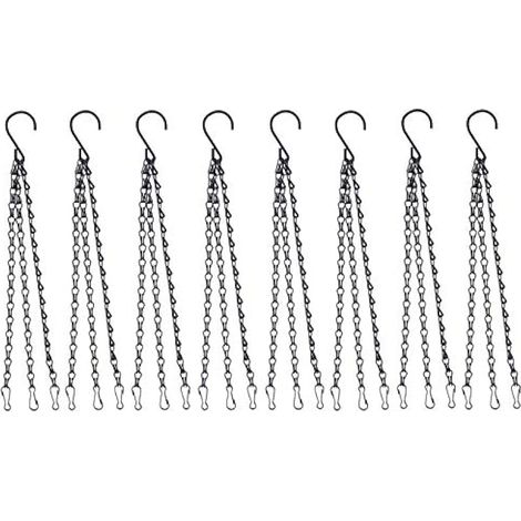 8 chaînes suspendues avec clip, 40 cm, support métallique 3 branches pour pots de fleurs, mangeoires à oiseaux, lanternes, décorations (Noir) (1/5)