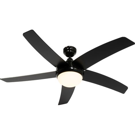 QAZQA Ventilatori da soffitto cool - Moderno - Acciaio,Legno - Nero/Marrone - Tondo (non sostituibile) LED Max. 1 x 24 Watt