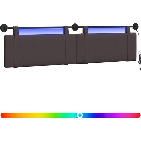 Hanging Headboard with LED Light Dark Brown Fabric vidaXL