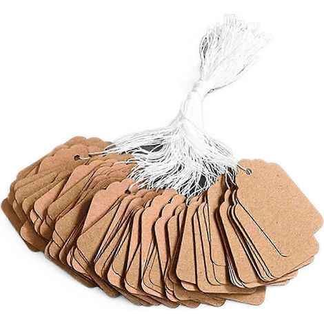 500 étiquettes de prix vierges en papier kraft avec ficelle cousue – Étiquettes de haute qualité, inscriptibles, pour bijoux, vêtements et commerce de détail. Papier kraft 35 x 22 mm (1/5)
