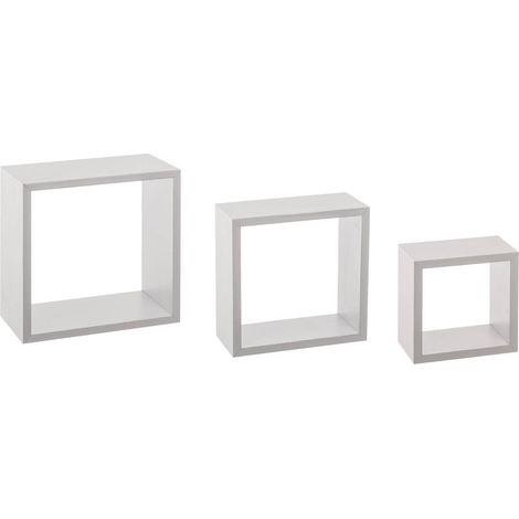 5Five Simply Smart – Lot de 3 étagères murales cubes blanches – Dimensions S: L 15 x P 9 x H 15 cm, M: L 20 x P 9 x H 20 cm, L: L 25 x P 9 x H 25 cm – Fixation murale (1/6)