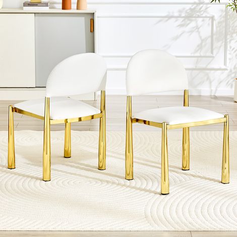 Ensemble de 2 chaises de salle à manger modernes, chaises rembourrées avec dossier semi-circulaire, chaises de cuisine en similicuir et pieds en métal, chaises uniquement (table non incluse), hauteur (1/4)