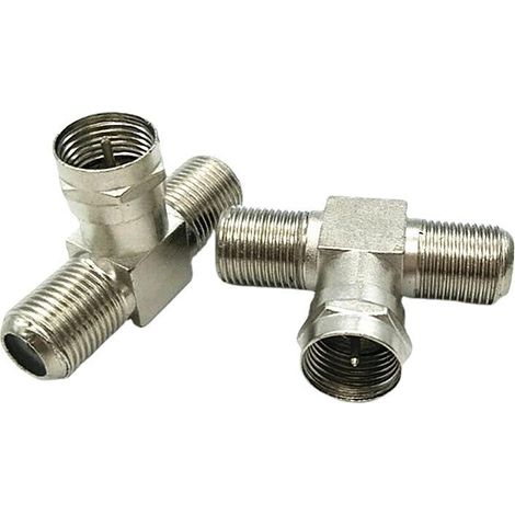Raccord en T Catv F mâle vers 2F femelle, raccord en T mâle vers deux femelles, tête en alliage de zinc impérial (2 pièces) (1/5)