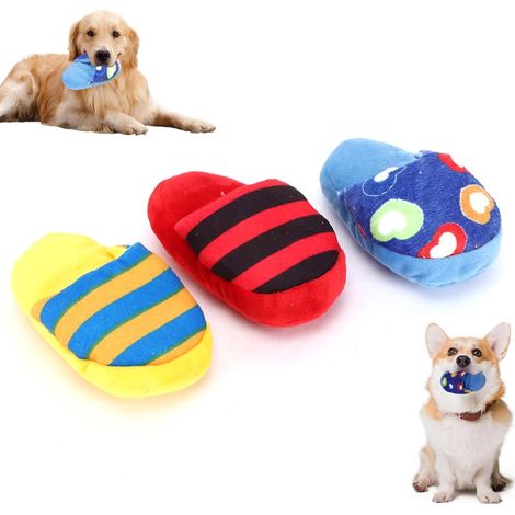 3Pcs Jouets de Chien Grincement, 15 cm/5,91 po Jouet Sonore en Peluche de Squeaker Jouet D'entraînement Nettoyage des Dents de Forme de Pantoufle Mâcher Mordant pour Chiens Chat (1/5)