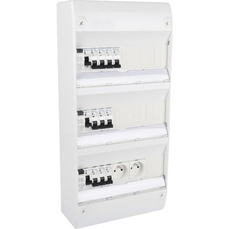Tableau électrique pré-équipé 3 rangées 3 ID – 10 disjoncteurs NF – Tension 230V – Pour logement T3-T4 – Saillie – Nalto