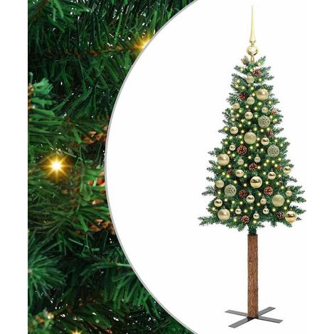 Sapin de Noël vert élancé, 150 cm, en PVC et bois de pin massif (1/5)
