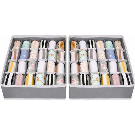 Organizador de cajones plegable de tela no tejida (gris), paquete de 2, para ropa interior, sujetadores y calcetines. Compartimento compacto y caja para guardar calcetines. (1/4)