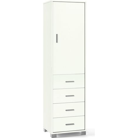 mobile colonna con 1 anta e 4 cassetti colore bianco fiammato - l50 x h183 x p41 cm