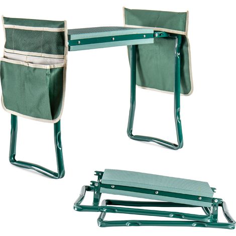 Sgabello Inginocchiatoio da Giardino Pieghevole con Tasche Porta Attrezzi, Ginocchiera Seduta Imbottita Multiuso, Struttura in Metallo Robusta, Supporto per Giardinaggio Ergonomic (1/5)