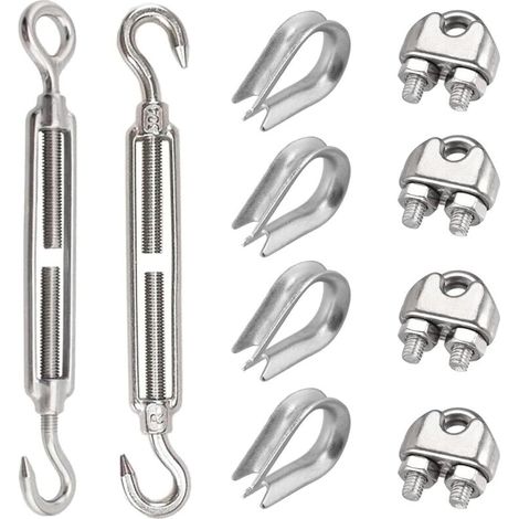 10 Pièces Tendeur Inox Serre Cable Inox kit M8 Acier Inoxydable Crochet de Verrouillage de Tension pour Serrer la Corde Tendue et Régler les Qccessoires de Corde Elastique (10) (1/5)