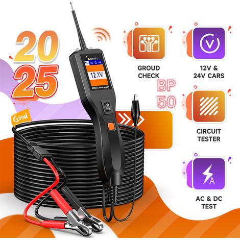 Stylo testeur circuit automobile ANCEL PB50 12V 24V, sonde diagnostic filage auto, test batterie tension AC DC, vérification masse véhicule câble long 20m outil atelier mécanique (1/5)