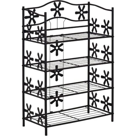 RHG Étagère Métallique 4 Niveaux 59.5x30x92 cm - Rangement Gain de Place pour Chaussures ou Plantes - Noir (1/4)