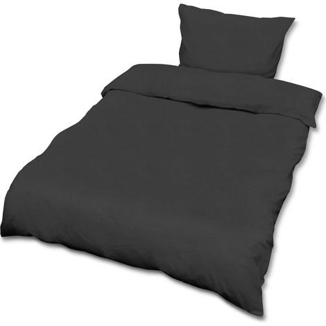 Beautissu 2 x Set Copripiumino Julie - Federa Cuscino 80x80 - Biancheria da Letto Singolo, in 100% cotone, dotato di cerniera 	Nero, 200cm, 135cm