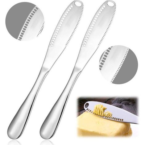 Couteaux à beurre 2 pièces - Couteaux à beurre 3 en 1 en acier inoxydable avec trous, étaloir à beurre froid, fer à friser et (1/5)