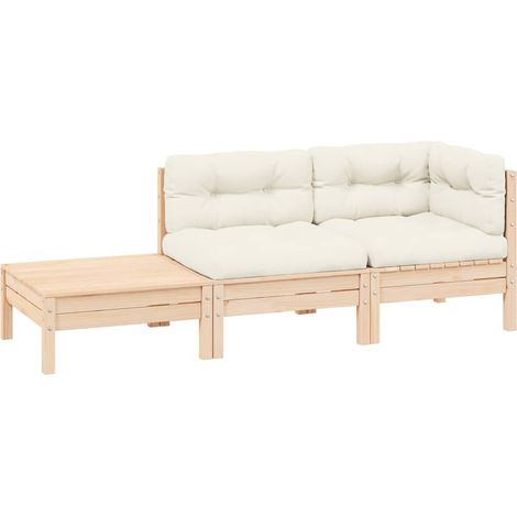 vidaXL Muebles de jardín 3 piezas madera maciza pino con cojines crema (1/5)