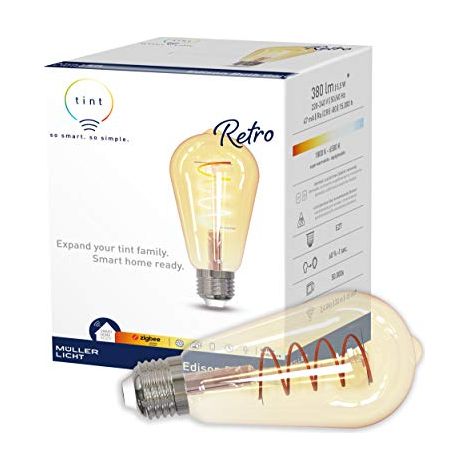 tint di Müller-Licht Lampada a LED retro E27, Edison Bulb Gold, white + ambiance (tonalità bianca 1800-6500K), dimmerabile, 5,5W, Zigbee, funziona con Alexa (1/4)