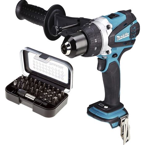 Makita DHP458 DHP458Z 18v Lithium Ion LXT Combi Hammer Drill + 30PC Bit Set (1/5)