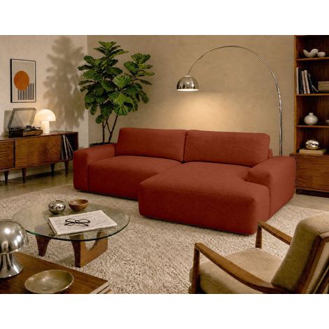 Tama - canapé d'angle droit 4 places convertible avec coffre en tissu - terracotta (1/5)