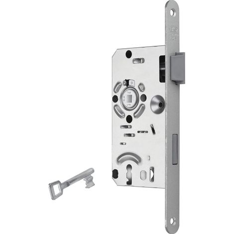 Serrure de porte classe 1 axe 55 mm têtière 20 DIN à droite distance 72 mortaiser clé pour portes chambre, Argenté. (1/4)