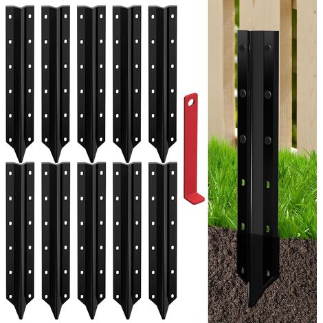 Lot de 10 piquets de réparation pour poteaux de clôture – Kit de renfort pour poteaux de clôture en acier robuste de calibre 14, kit d'installation facile inclus