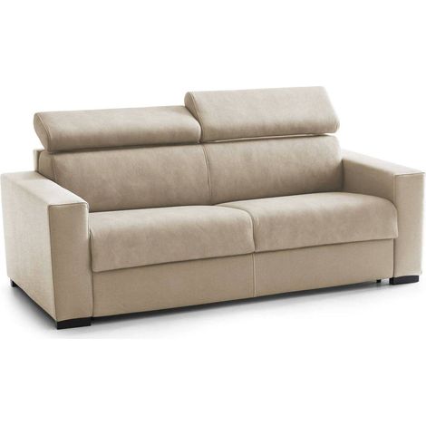 Talamo Italia Festes Sofa Monica, Großes 2-Sitzer-Sofa, 100% Made in Italy, Sofa-Wohnzimmer, aus gepolstertem Stoff, mit verstellbaren Kopfstützen und serienmäßigen Armlehnen, Cm 200x95h85, Beige