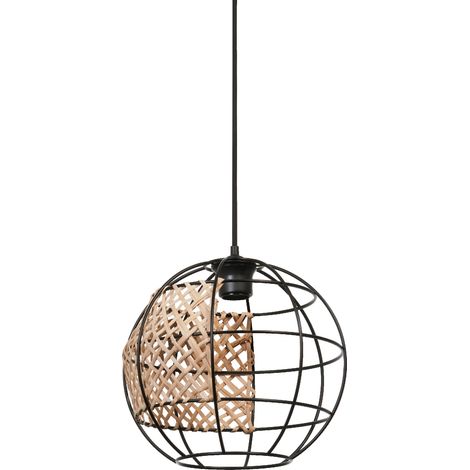 LEDVANCE Decor Cage Globe Lampe suspendue, style industriel, noir/marron, boîtier en métal et rotin, douille E27, diamètre 300 mm, montage facile, ampoule non incluse.