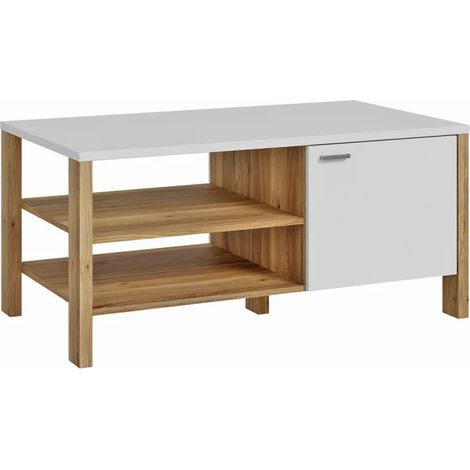 Table basse L. 110 cm avec décor gris clair et chêne - DEVONNE (1/5)