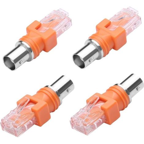 Ecleanfy - Lot de 4 adaptateurs de convertisseur BNC vers RJ45 femelle vers RJ45 mâle, connecteur coaxial pour testeur de ligne (orange) (1/4)