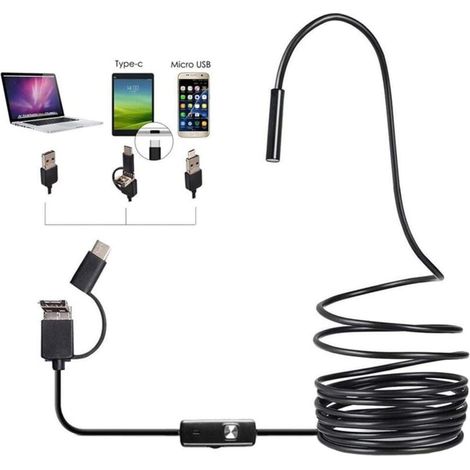 3-in-1 7-mm-Endoskop-Inspektionskamera für Android Typ-C-USB-Schnittstelle, Rohr-/Abflussrohrkamera mit 6 einstellbaren LED-Leuchten, IP67 wasserdichtes Endoskop, schwarze HD-Kamera ( (1/4)