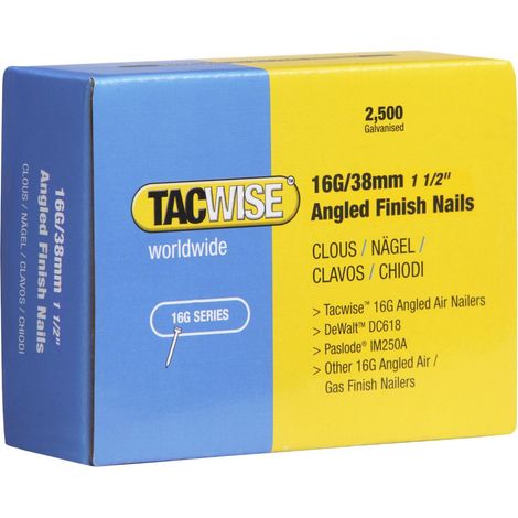 Tacwise 0770 16G 38mm Angled Finish Nails Galvanised 2500 Pack 16GA DCN660 IM65A