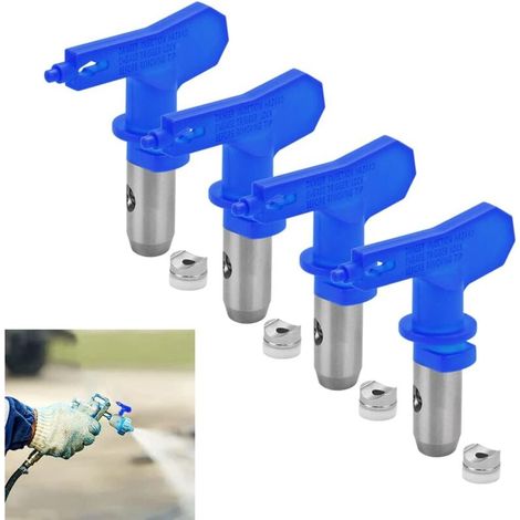 4 pezzi Ugello a spruzzo airless in acciaio al tungsteno 517 e 415 Pistola a spruzzo reversibile con 4 anelli di tenuta Ugello per impieghi gravosi per verniciatura, mobili, recinzione, blu