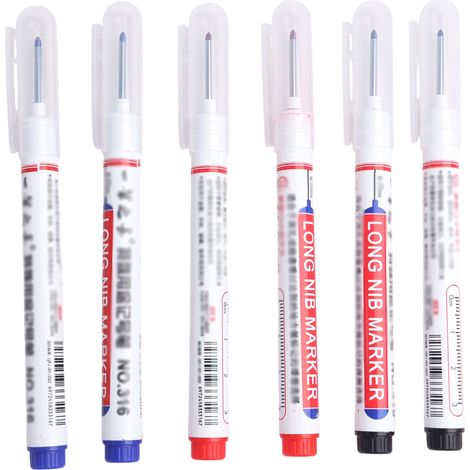 Marqueur Profond Étanche - Pointe Felt 1 mm - Portée 20 mm - Pour Zones Difficiles d'Accès - Noir Bleu Rouge - Lot de 6 (1/5)