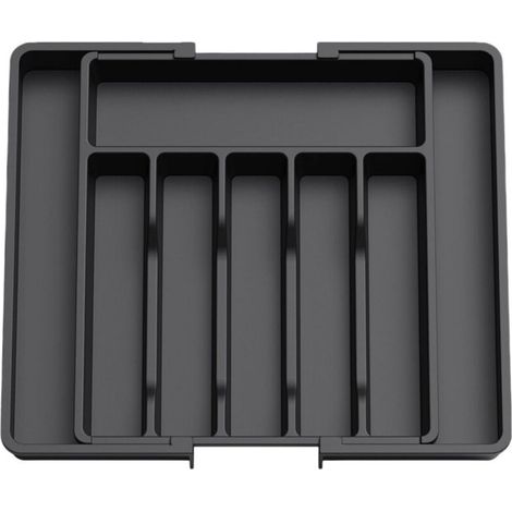 Organizzatore per cassetti, vassoio espandibile per utensili da cucina, porta posate senza BPA per cucchiai, forchette e coltelli, grande, nero (1/4)