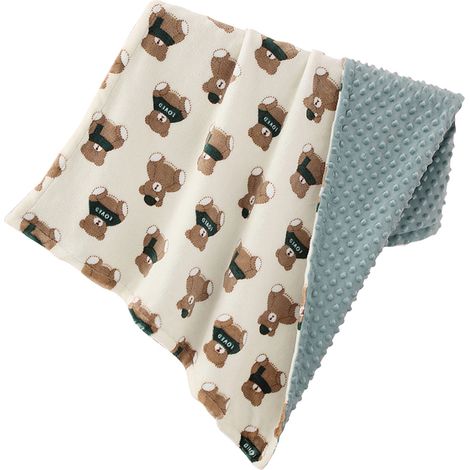 Couverture bébé à pois, chaude, confortable, douce et agréable pour la peau, en flanelle, portable, pour 4 saisons, motif petit ours (1/5)