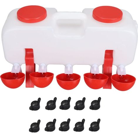 Abreuvoir à poulet 10L. grande capacité. remplissage par le haut. distributeur d'eau pour volaille avec 10 tasses d'eau pour canard et oie. Semi-automatique (1/5)
