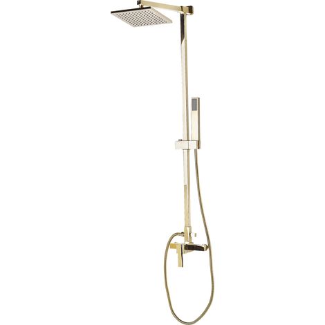 Beliani – Colonne de douche dorée sans robinetterie – Pommeau carré en laiton – Longueur flexible 150 cm – Finition brillante – Installation facile (1/5)
