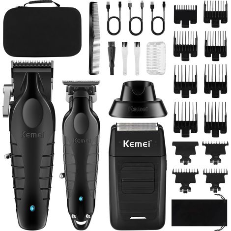 Tondeuse à cheveux pour homme, tondeuse à cheveux sans fil et rasoir en aluminium, tondeuse de barbier avec grande batterie de 2500 mAh, type R réglable, base de charge (1/5)