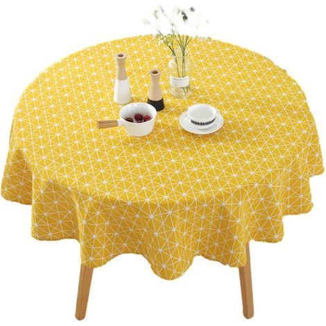Runde Tischdecke – Gelbes Reiskornmuster – Gerollter Rand – Durchmesser 150 cm (1/5)