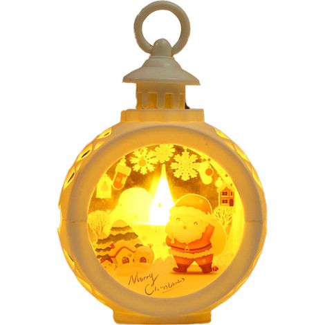 Lanterne Ronde Led - Décoration De Noël Portable Avec Motif Père Noël Arbre De Noël - Pour Fenêtre Intérieur Extérieur - 1 Pièce (1/5)