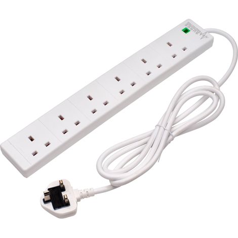 Draper 09659 Six Socket Surge Protected Extension Lead with Neon Indicator, 2m (1/2)