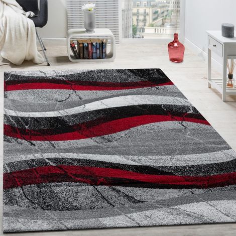 Paco Home Tapis Design Moderne Poils Ras Vagues Effet Abstrait Gris Noir Rouge 60x100 cm (1/4)