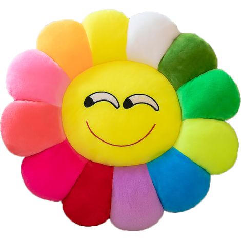 Kissen für Sofa und Büro [Kissen] Typ 4 – Buntes Sonnenblumen-Stoffkissen mit Cartoon-Motiv, 38 cm, 1 Stück