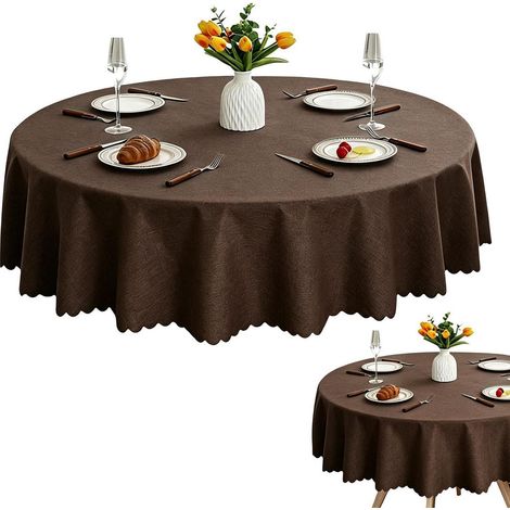 Runde Tischdecke 140 cm Dunkelbraun, Wachstuch für drinnen & draußen