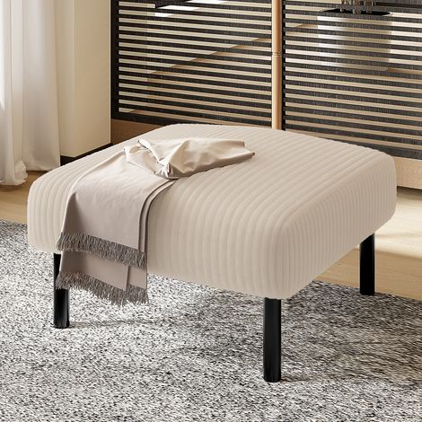 Repose-Pieds en Velours Côtelé avec Structure Métal, Assise Rembourrée Ergonomique, Montage Facile, en Tissu Beige