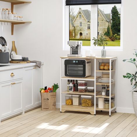 Étagère de cuisine HOMCOM, support pour four à micro-ondes, étagère de rangement multifonctionnelle à 7 niveaux pour ustensiles, livres, plantes, 90 x 40 x 95 cm, bois naturel