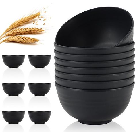 Juego de seis boles de ensalada de 700 ml (26 oz)，Ligero e irrompible，Apto para lavavajillas y microondas，Negro
