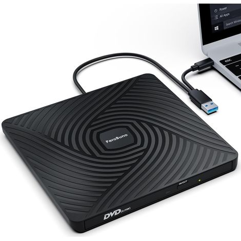 Lecteur CD DVD Externe pour PC, USB 3.0 Type-C Graveur DVD Externe  Lecteur DVD ROM Externe Portable Ultra-Mince de 0,5 Pouce pour Laptop, PC Windows 11/10/8/7 Linux Mac OS (1/5)